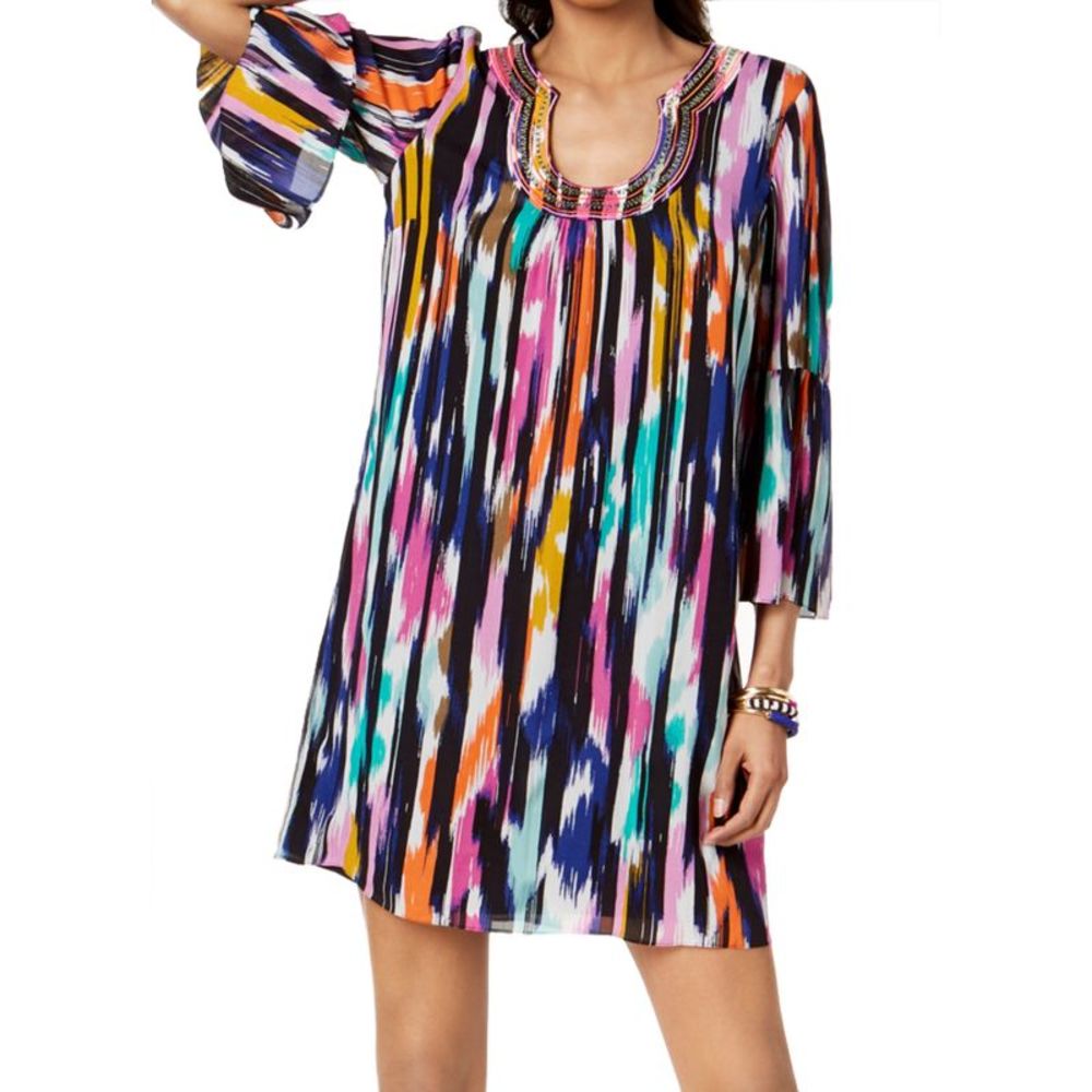 INC International Concepts Womens Trina Print Sheath Dress,Ikat Herring,Large